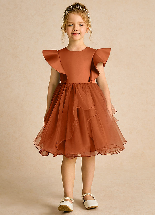 Azazie Chirp Robes de Fillette d'Honneur Robe Princesse en Tulle Orange Brûlée image1
