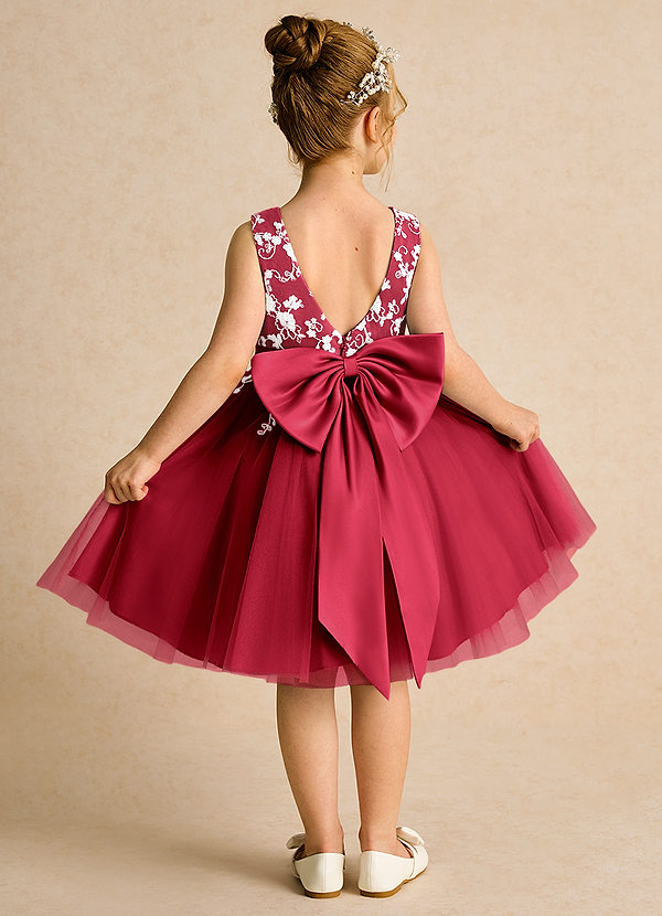 Azazie Butterfly Blumenkinder Kleider A-Linie Spitze Kleid Scharlachrot image1