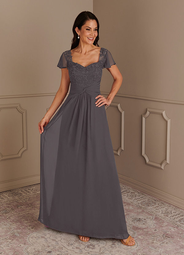 Azazie Gwenyth Mother of the Brides Dresses Steel Grey A-Line Lace Chiffon Dress image1