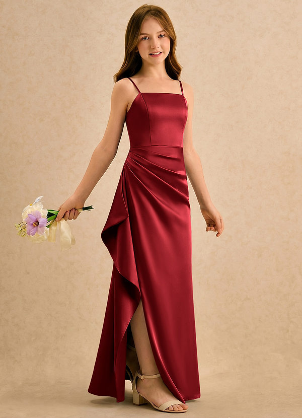 Azazie Cannoli Girls Formal Blumenkinder Kleider A-Linie Plissee Stretch-Satin Kleid Scharlachrot image1