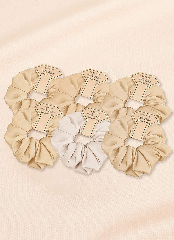 front Bijpassende Kleur Zesdelige Gemengde Kleur Bruidsmeisje Stretch Satijn Over Maat Scrunchie Set