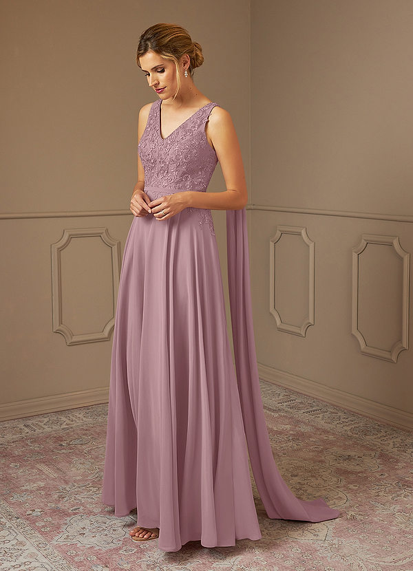 Azazie Joules Robe Mère de la Mariée & du Marié Robe Trapèze en Mousseline de soie Paillettes Rose Poussiéreuse image1