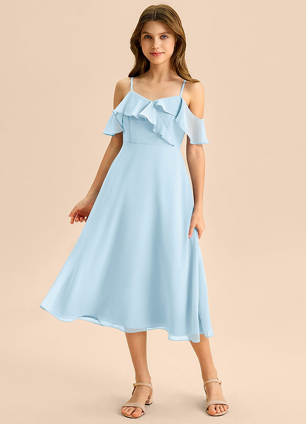Azazie Kamilla Junior Sky Blue A-Line Off the Shoulder Chiffon Dress image1