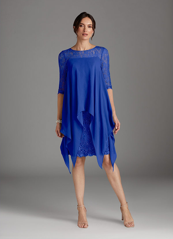 Azazie Flo Mother of the Brides Dresses Royal Blue A-Line Lace Chiffon Dress image1