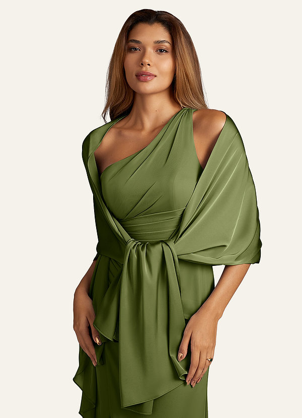 front Azazie Matching Color Aleena Stretch Satin Shawl