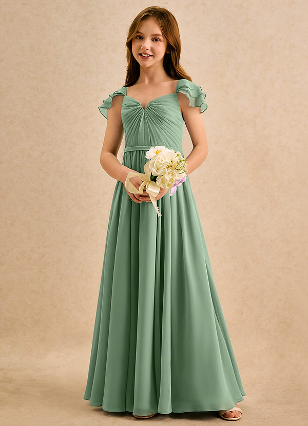 Azazie Meimei Girls Formal Vestidos de Niña de Flores Vestido de Matcha de Gasa de Corte en A con Plisado image1