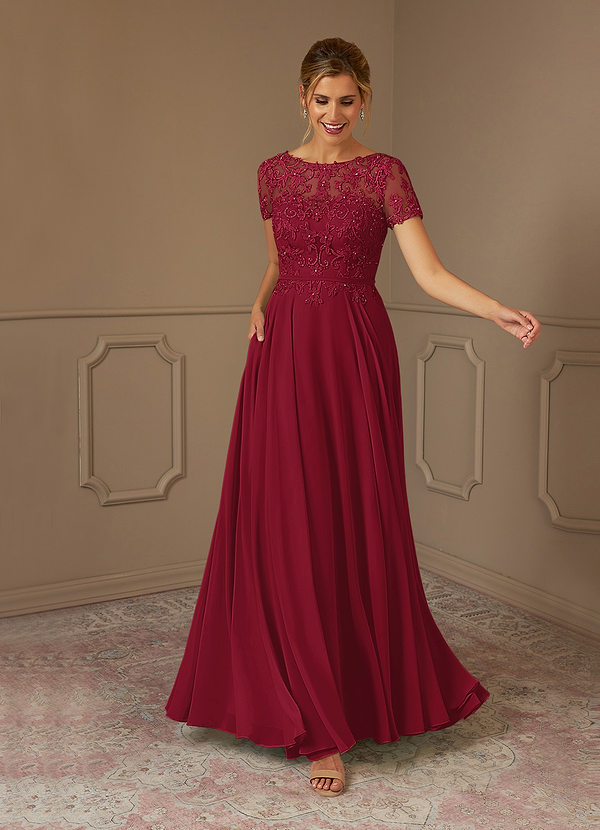 Azazie Adina Mother of the Brides Dresses Burgundy A-Line Boatneck Sequins Chiffon Dress image1