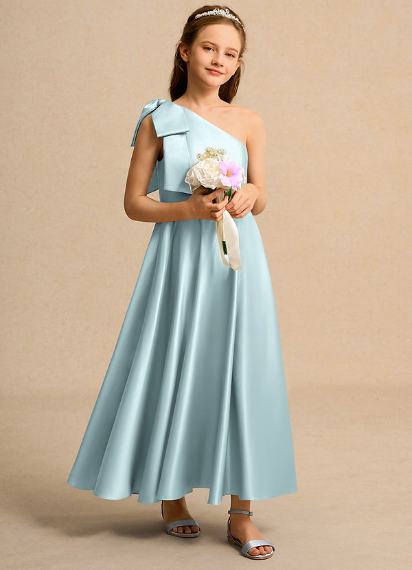 Azazie Guppy Girls Formal Klänningar för brudeflicka Klä A-Line i Matt satäng Ena axeln image1