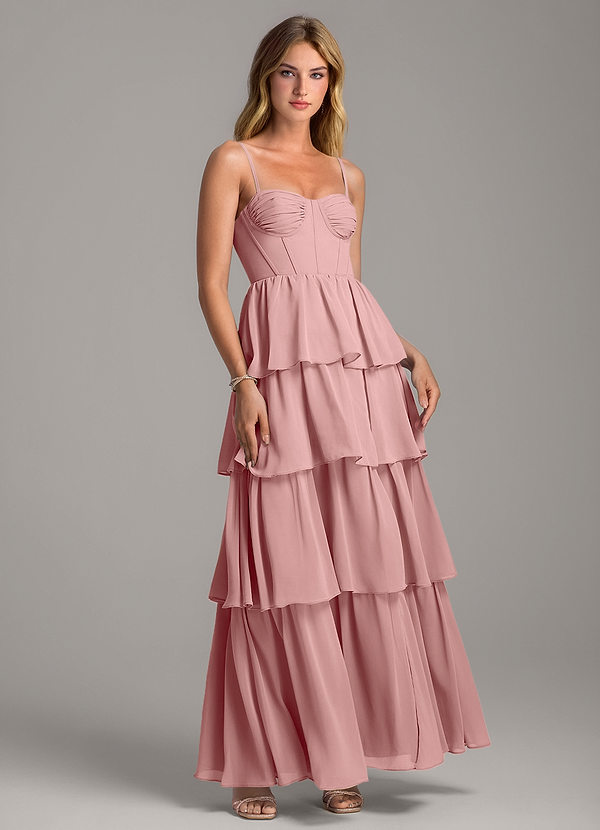 Azazie Alanna Brautjungfernkleider A-Linie Herzausschnitt Chiffon Kleid Altrosa image1