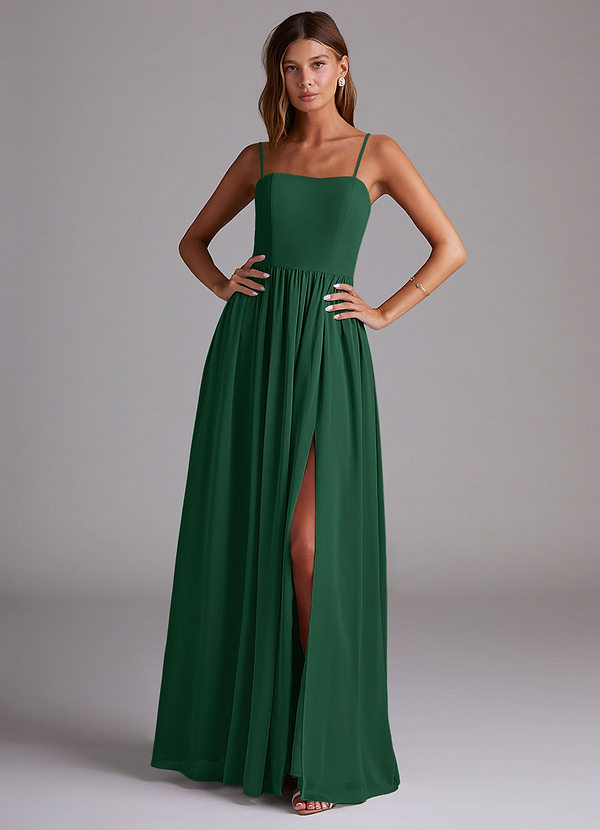 Azazie Calianna Bridesmaid Dresses Dark Green A-Line Off the Shoulder Chiffon Convertible Dress image1