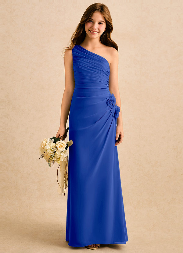 Azazie Sophie Girls Formal Robes de Fillette d'Honneur Robe Fourreau en Mousseline de soie Une épaule Bleu Roi image1