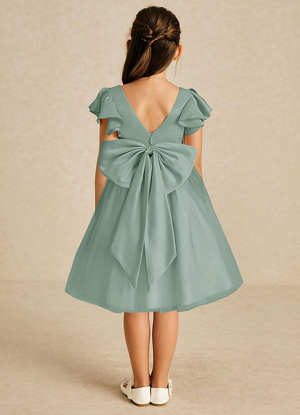 Azazie Kaeya Flower Girl Dresses Silver Sage A-Line Bow Tulle Dress image1