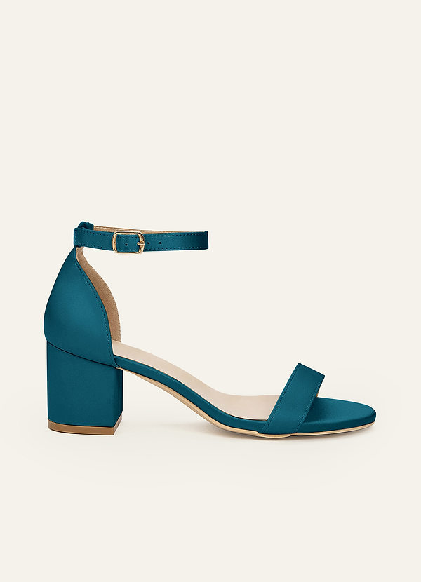 front Matching Color Matte Satin One Strap Buckle Block Heel Sandals