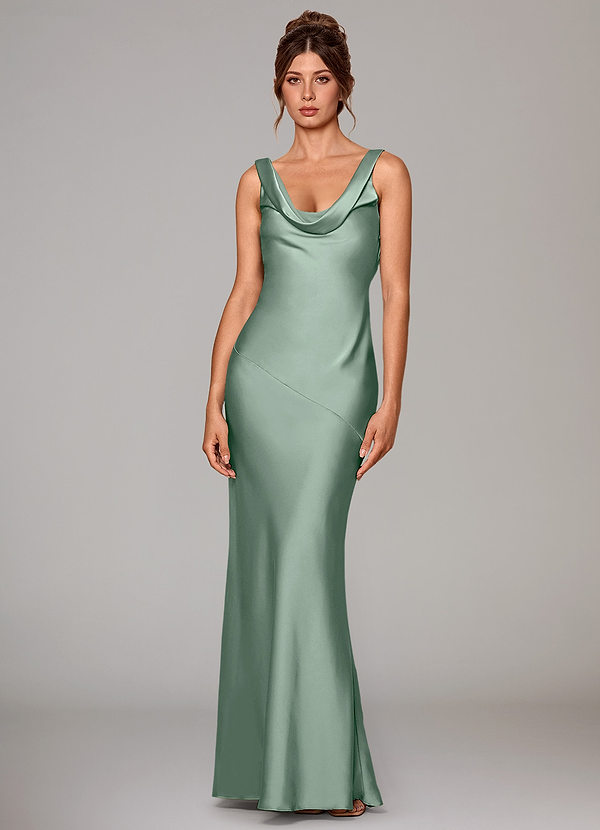 Azazie Rylina Bridesmaid Dresses Agave Mermaid Stretch Satin Dress image1