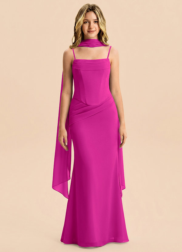 Azazie Sorrel Junior Fuchsia Mermaid Pleated Chiffon Dress image1