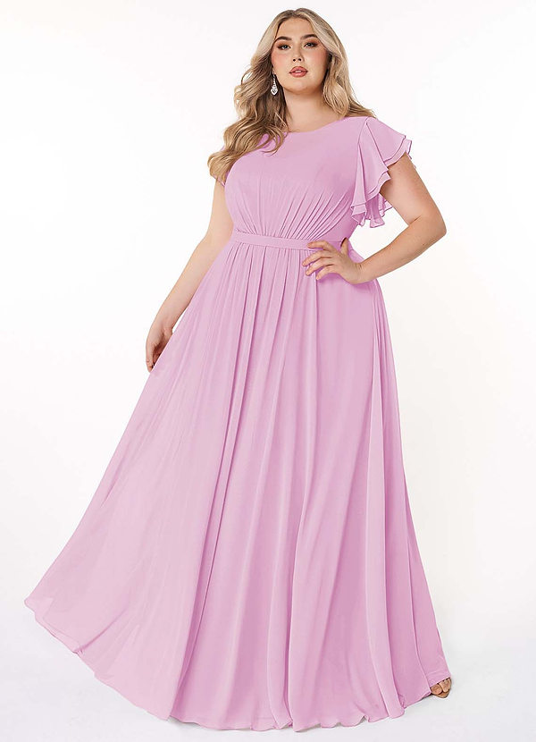 Azazie Daphne Modest Bridesmaid Dresses A-Line Ruffled Chiffon Floor-Length Dress image1