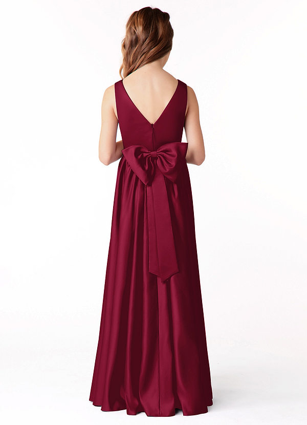Azazie Hathaway Junior Burgundy A-Line Bow Stretch Satin Dress image1
