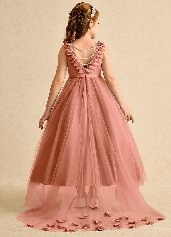 Azazie Lorita Robes de Fillette d'Honneur Robe Trapèze en Tulle Perlé Mai Tai image1