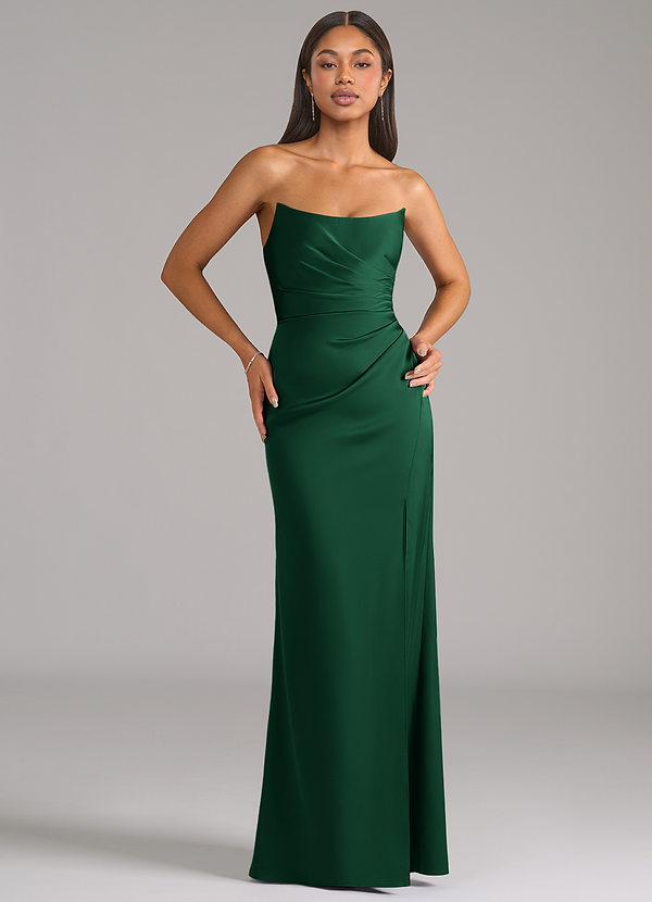 Azazie Marla Bridesmaid Dresses Dark Green Sheath Strapless Stretch Satin Convertible Dress image1