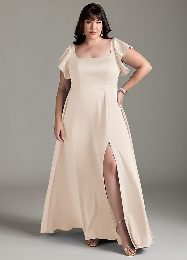Azazie Bondi Bridesmaid Dresses White Alabaster A-Line Bow Stretch Satin Dress image1