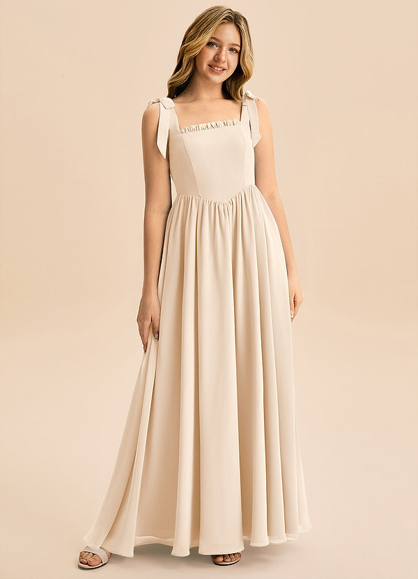 Azazie Delia Junior Abito A-Line in Chiffon Fiocco Alabastro Bianco image1