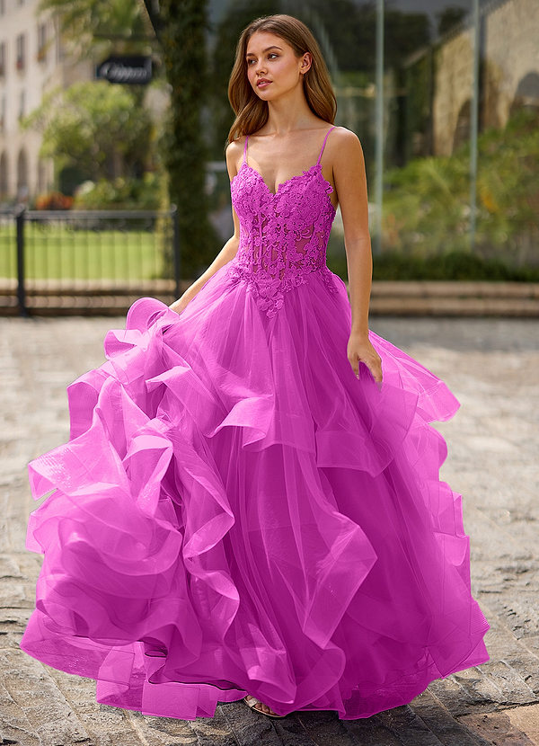 Spitze Fuchsia Sheer Lace Prom Dress image1