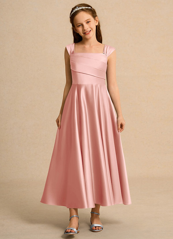 Azazie Bundle Junior Formal Vestidos de Niña de Flores Vestido de Rosetón de Satin Mate de Corte En A con Plisado image1