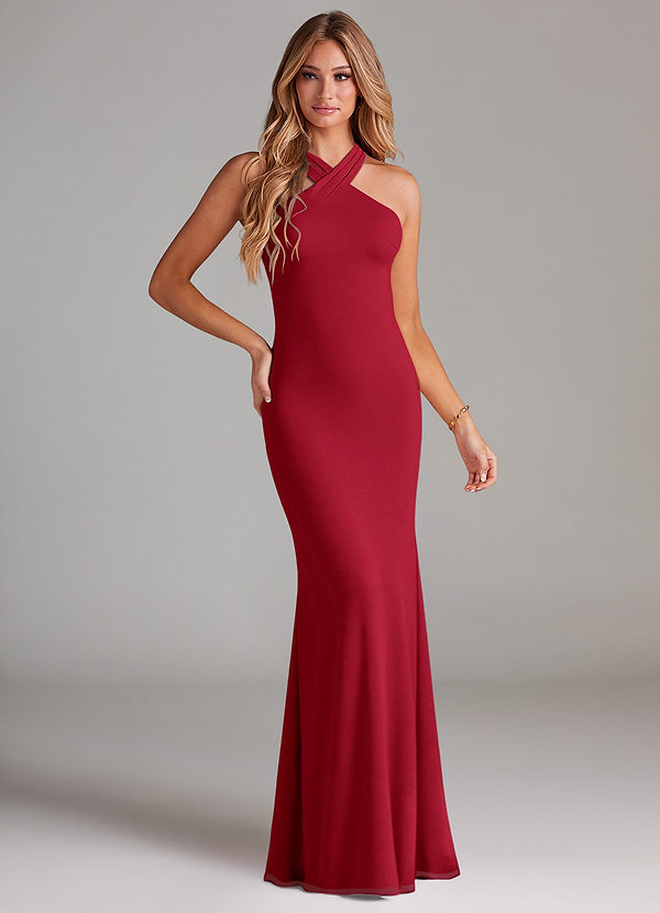 Azazie Doretta Bridesmaid Dresses Scarlet Mermaid Pleated Chiffon Dress image1