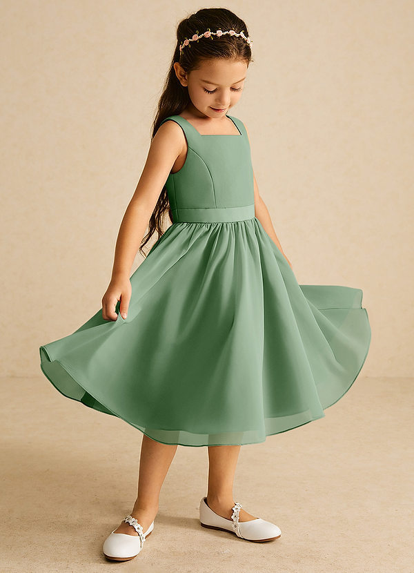 Azazie Ari Blumenkinder Kleider A-Linie ärmellos Chiffon Kleid Matcha image1