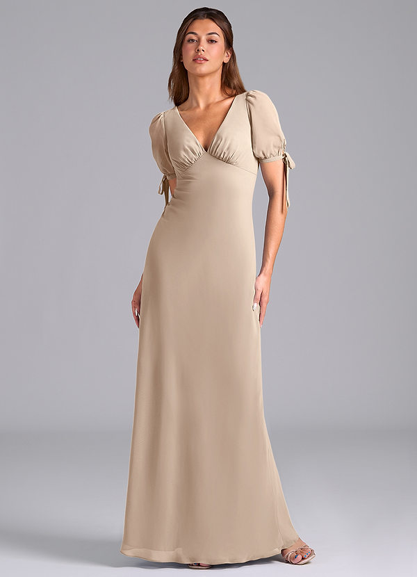 Azazie Pheby Bridesmaid Dresses Taupe A-Line Pleated Chiffon Dress image1