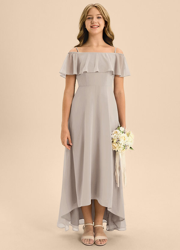 Azazie Maggie Junior Frost A-Line Off the Shoulder Chiffon Dress image1