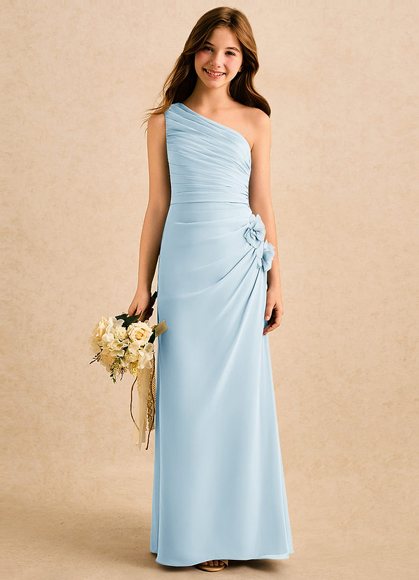 Azazie Sophie Girls Formal Vestidos de Niña de Flores Vestido de Azul Cielo de Gasa de Corte Recto con Hombro unilateral image1