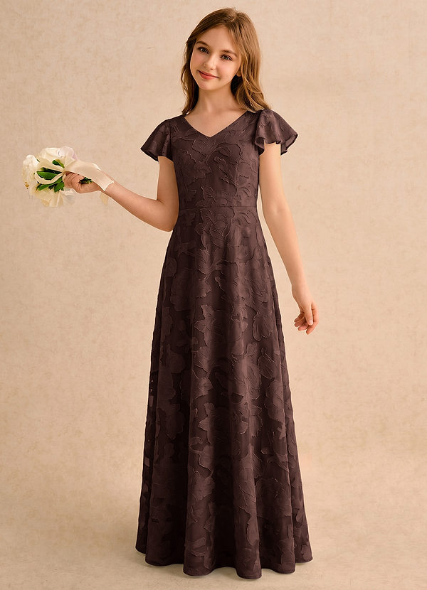 Azazie Narin Girls Formal Blumenkinder Kleider A-Linie mit ärmel Blumen-Burnout Kleid Ganache image1