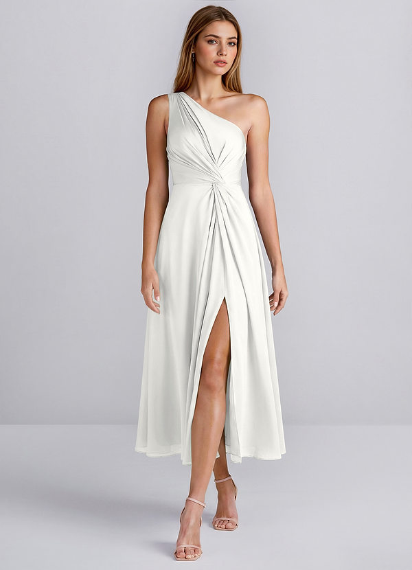 Hermine Blanc Robe midi asymétrique fendue en satin image1