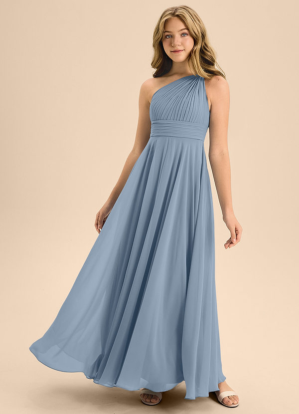 Azazie Charlize Junior Dusty Blue A-Line Pleated Chiffon Dress image1