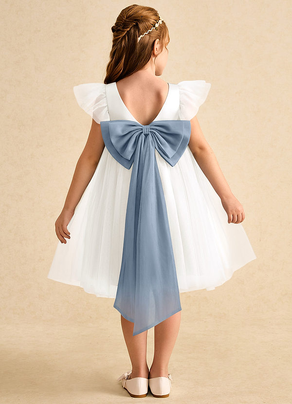 Azazie Munchkin Flower Girl Dresses Ivory Dusty Blue A-Line Bow Tulle Dress image1