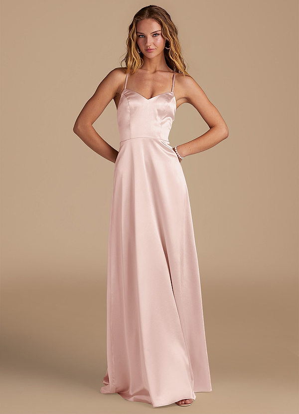 Azazie Mei Robes de demoiselle d'honneur Robe Trapèze en Satiné métallisé Rose Pâle image1