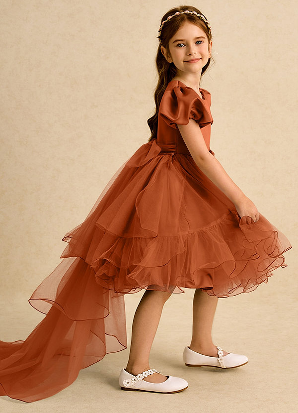 Azazie Cocoa Blumenkinder Kleider Ballkleid Plissee Tüll Kleid Gebranntes Orange image1