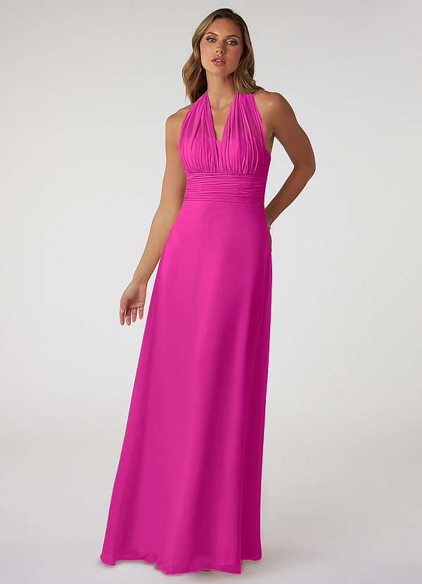 Azazie Fifi Robes Demoiselle d'honneur Robe Trapèze Convertible en Mousseline de soie Sans bretelle Fuchsia image1