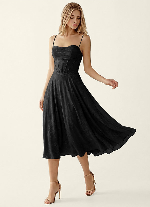 Verena Black Jacquard Midi A-line Graduation Dress image1