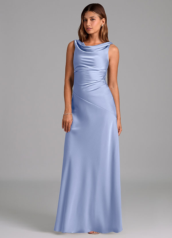 Azazie Nerine Brautjungfernkleider A-Linie Plissee Stretch-Satin Kleid Eis image1