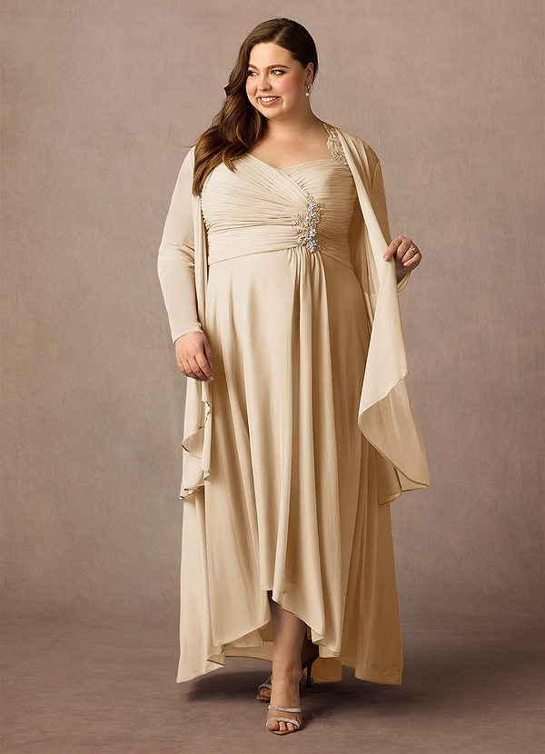 Azazie Anne Mother of the Brides Dresses Champagne Sheath Sweetheart Sequins Lace Dress image1