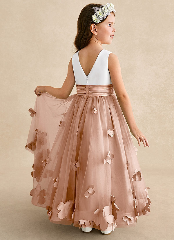 Azazie Vi Flower Girl Dresses Champagne Rose A-Line Sleeveless Tulle Dress image1