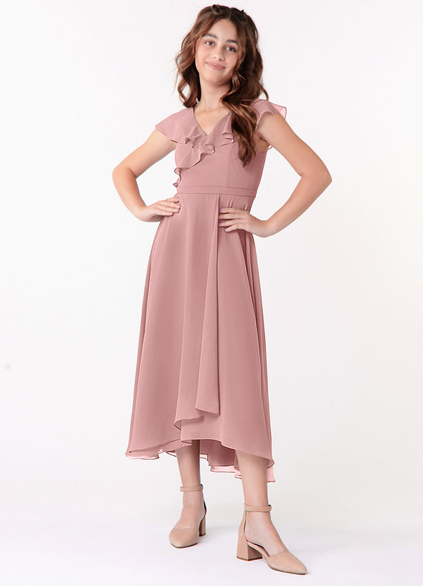 Azazie Posie Junior Dusty Rose A-Line Ruched Chiffon Dress image1