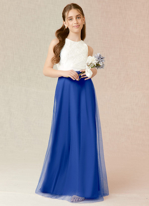 Azazie Albertine Junior Royal Blue A-Line Lace Chiffon Dress image1