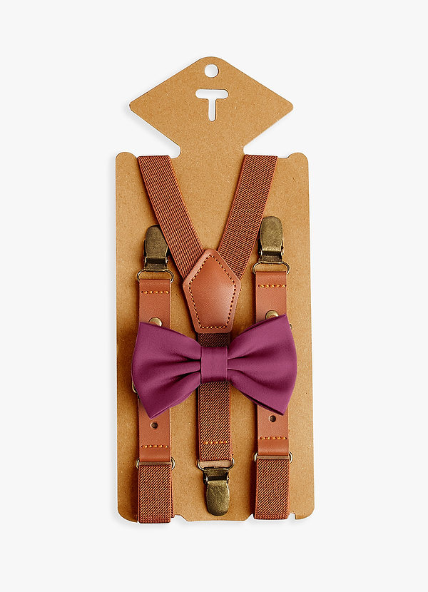 front Boy's Matching Matte Satin Pre-Tied Bow Tie & Suspenders Set