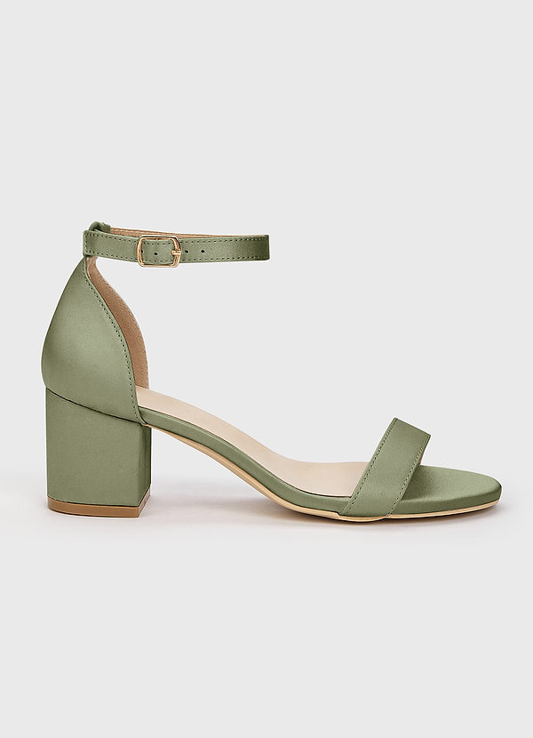 front Matching Color Matte Satin One Strap Buckle Block Heel Sandals