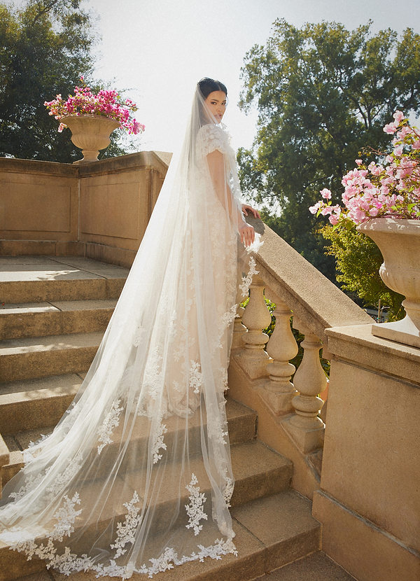 Diamond And Lace Cathedral Veil | Azazie