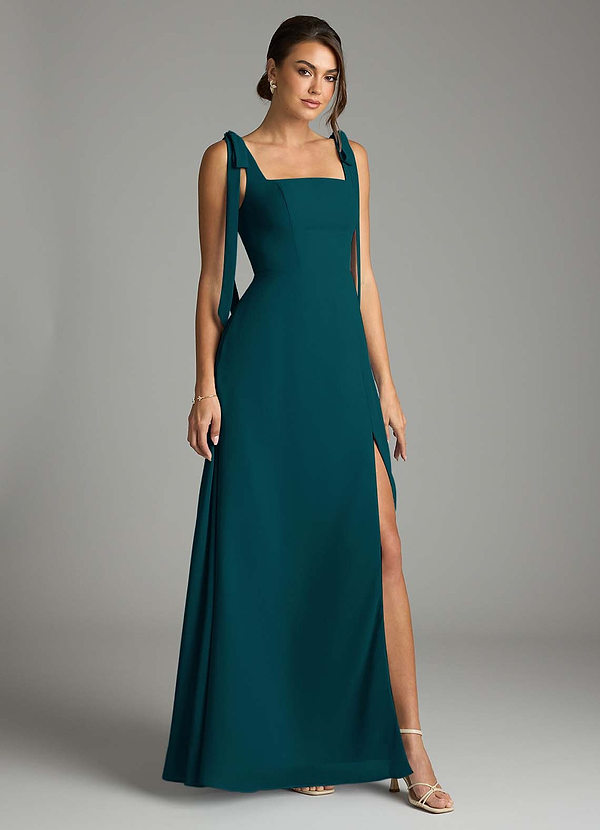 Azazie Debra Bridesmaid Dresses Pine A-Line with Pockets Chiffon Convertible Dress image1