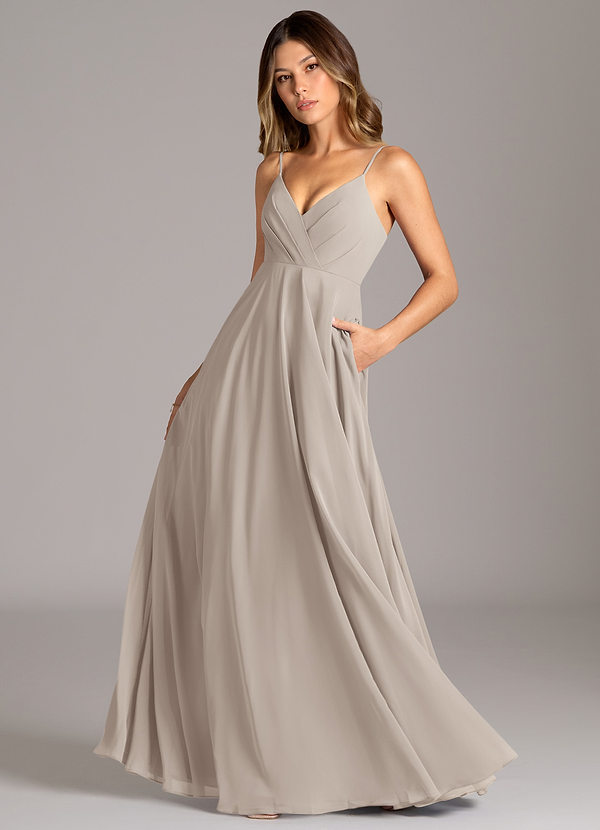 Azazie Amani Suknie dla druhen Linia A Pofałdowany Szyfon Do ziemi Sukienka image1